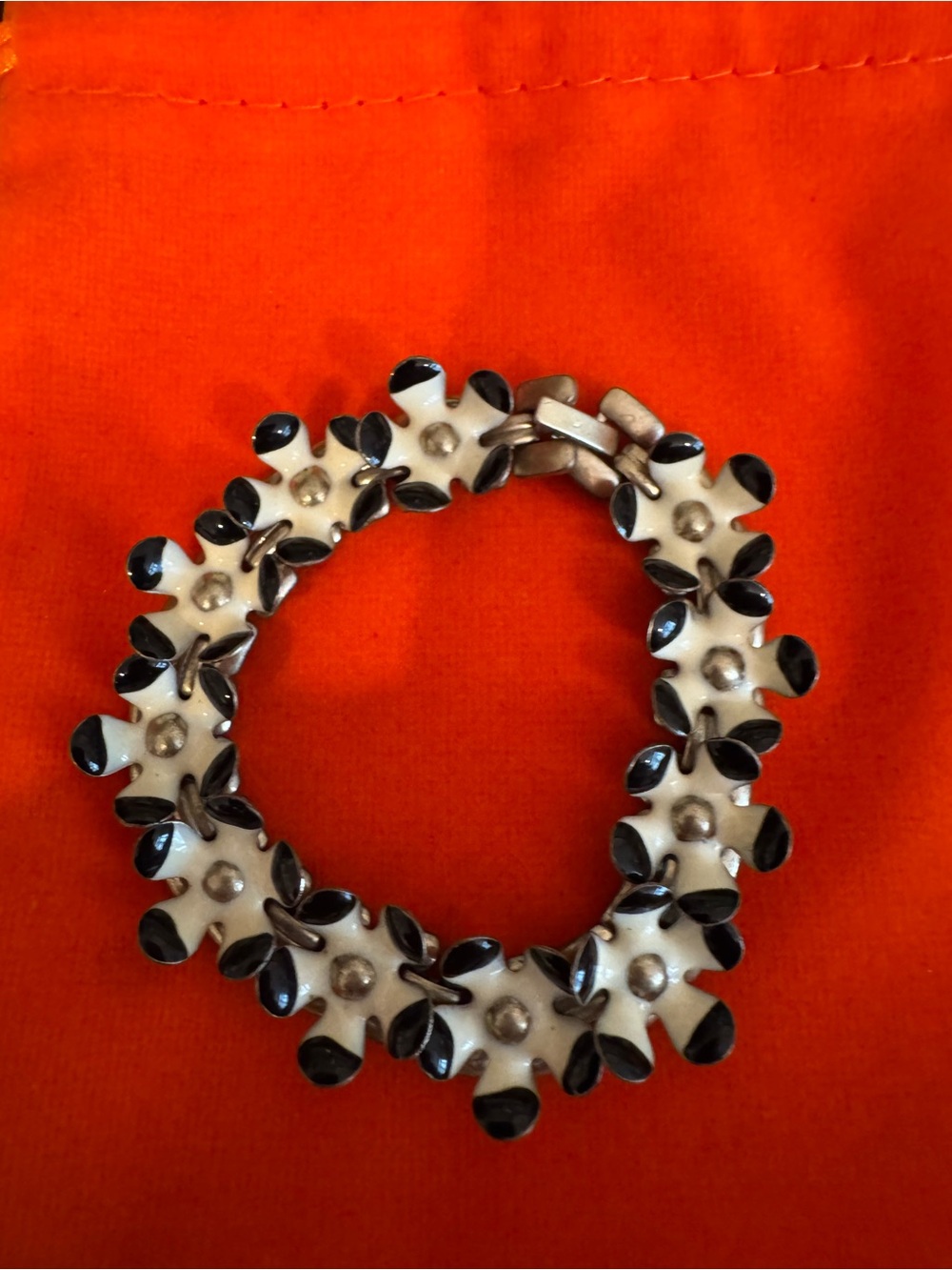 J. Crew Black and White Floral Link Bracelet